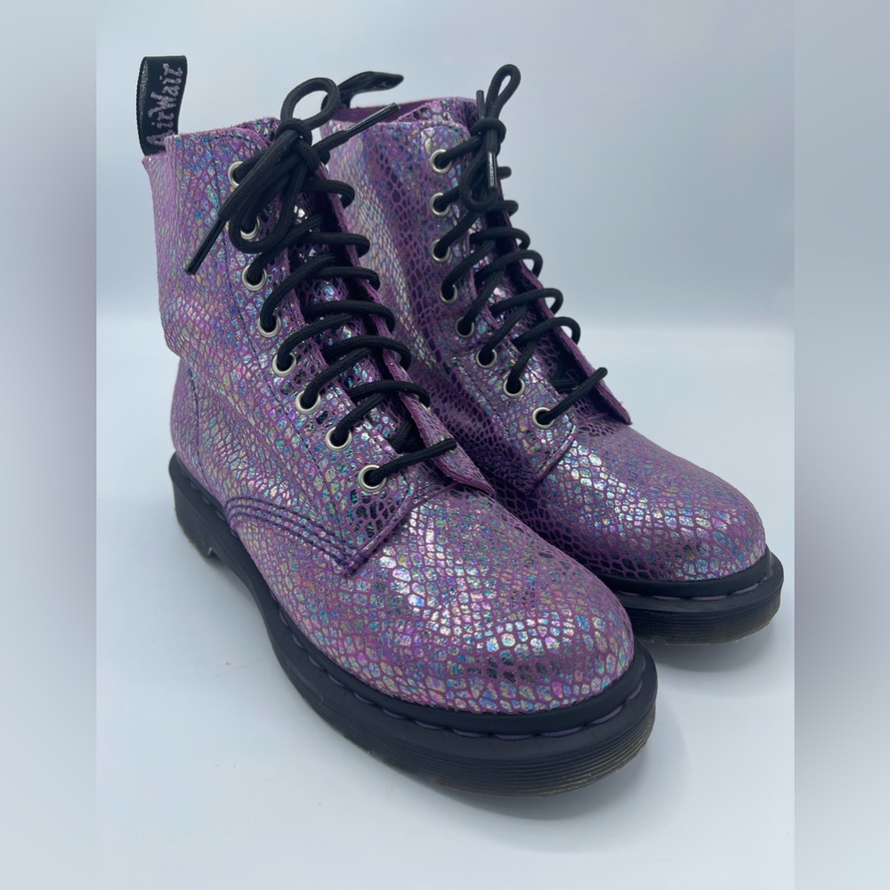 Dr. Martens 1460 Pascal Snake Metallic Suede Purple Boots Womens Size 7